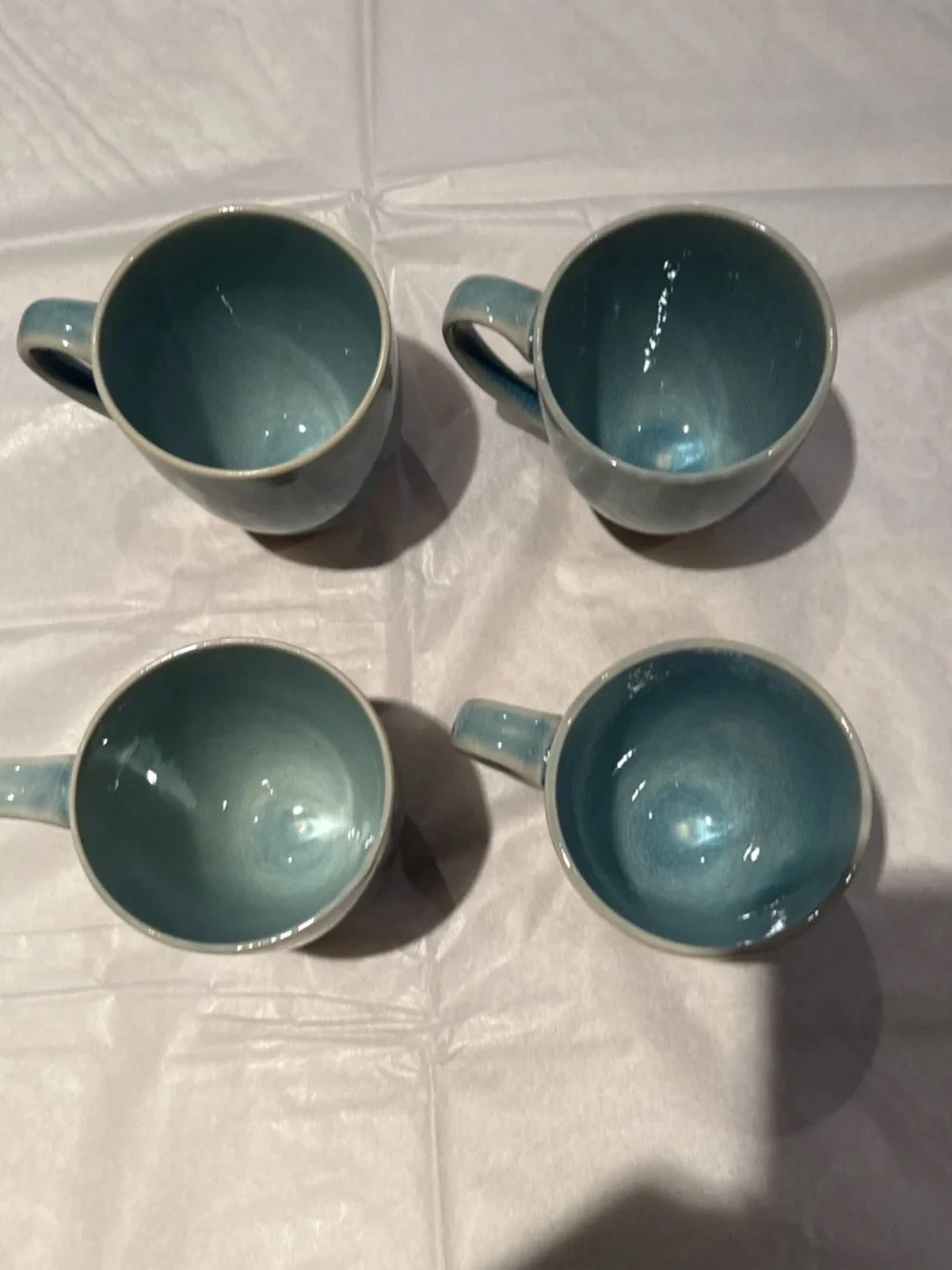 West Elm Crackle Glaze Light Blue Ceramic Glazed CoffeeTea Mugs Set of 4 New